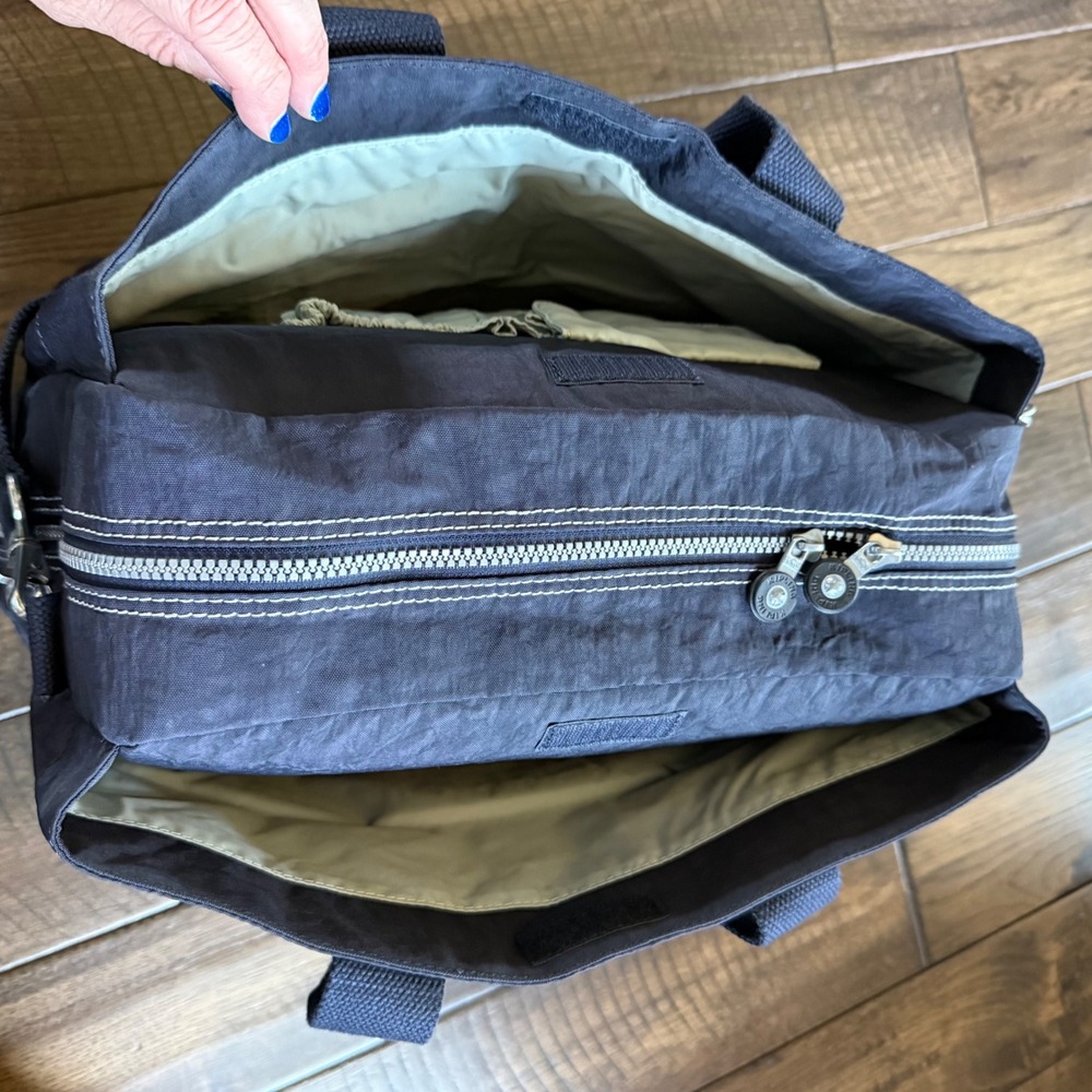 Kipling Sherpa Large Working Bag Navy Blue Crinkle Nylon Tote Crossbody Monkey - Picture 7 of 9